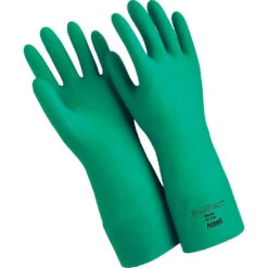 Ansell SAX996 Chemical Resistant Gloves, Nitrile, 22 Mils, 15"L, Green, Size 9, 12 Pack