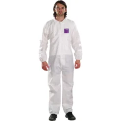 Ansell Pack Of 25 Size 4XL SMS General Purpose Coveralls White, Zipper Closure, Elastic Cuffs, Elastic Ankles, Serged Seams, Hazard Level D WH15-S92-100-08 - 32272932