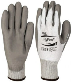 Ansell Size L (9), ANSI Cut Lvl 2, Puncture Lvl 4, Abrasion Lvl 4, Polyurethane Coated HPPE Fiber Cut Resistant Gloves 9" Long, Palm Coated, Knit Wrist, Gray/White, Paired 11-644-9 - 37305463