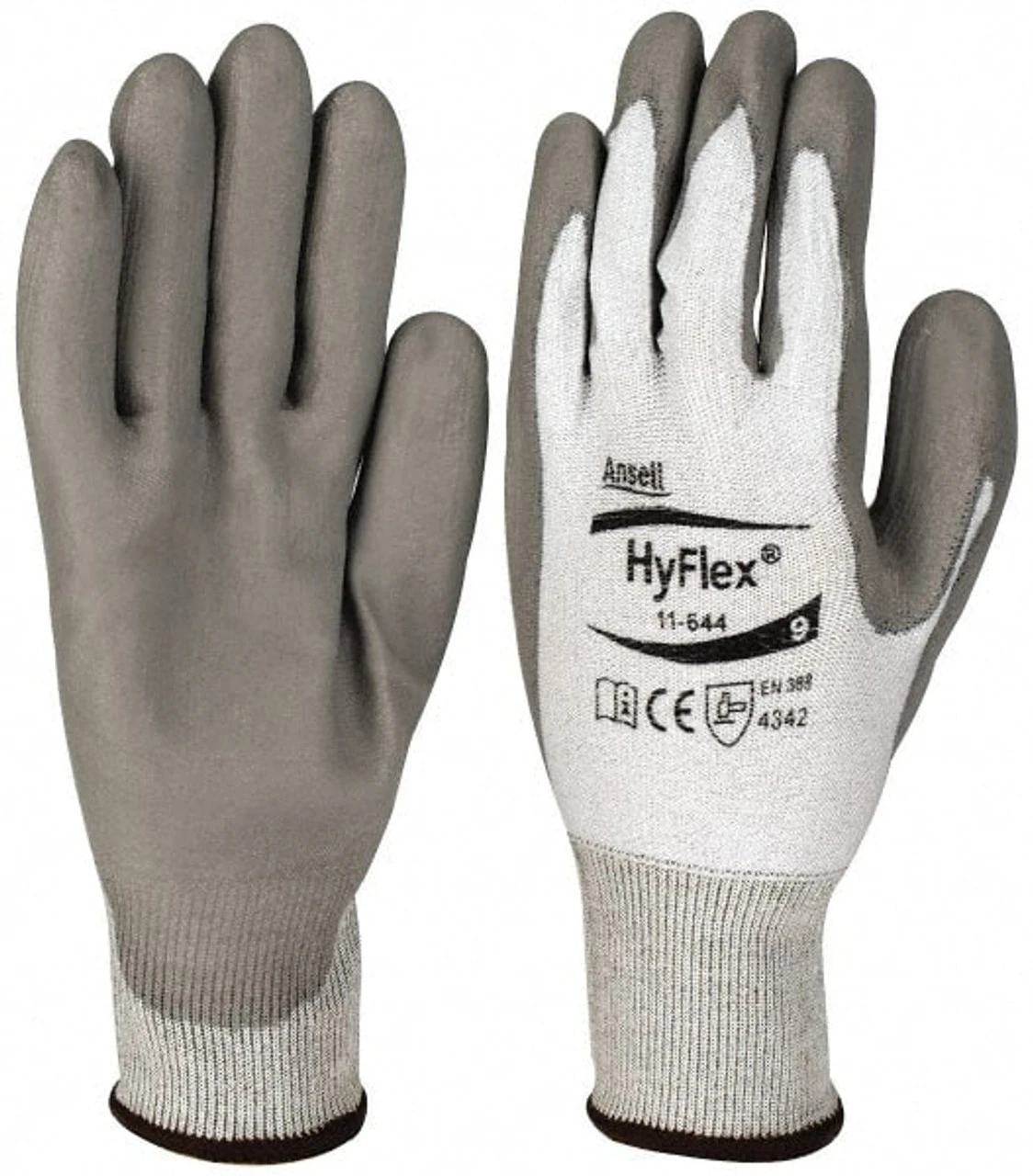 Ansell Size L (9), ANSI Cut Lvl 2, Puncture Lvl 4, Abrasion Lvl 4, Polyurethane Coated HPPE Fiber Cut Resistant Gloves 9" Long, Palm Coated, Knit Wrist, Gray/White, Paired 11-644-9 - 37305463 1 Ansell Size L (9), ANSI Cut Lvl 2, Puncture Lvl 4, Abrasion Lvl 4, Polyurethane Coated HPPE Fiber Cut Resistant Gloves 9" Long, Palm Coated, Knit Wrist, Gray/White, Paired 11-644-9 - 37305463
