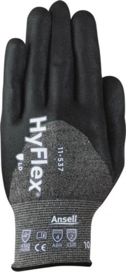 Ansell Size S (7), ANSI Cut Lvl 2, Puncture Lvl 4, Abrasion Lvl 4, Silicone-Free Nitrile Coated Cut & Puncture Resistant Gloves 9" Long, Palm, Fingers & Knuckles Coated, Knit Wrist, Black, Paired 11-537-7 - 44422905