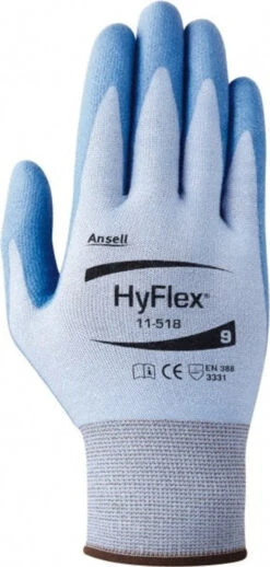 Ansell Size 2XL (11), ANSI Cut Lvl 2, Puncture Lvl 2, Abrasion Lvl 3, Polyurethane Coated Dyneema Diamond HPPE Liner Cut Resistant Gloves 12" Long, Palm Coated, Dyneema/Nylon & Spandex Lining, Knit Wrist, Blue, Paired 11-518-11 - 51611945