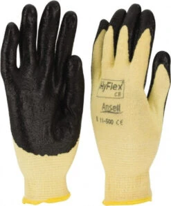 Ansell Size M (8), ANSI Cut Lvl 2, Abrasion Lvl 3, Nitrile Coated Cut Resistant Gloves Palm & Fingers Coated, Kevlar Lining, Knit Wrist, Black/Yellow, Paired 11-500-8 - 71010839