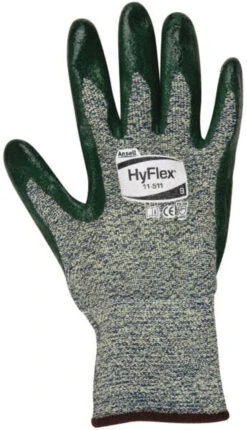 Ansell Size L (9), ANSI Cut Lvl 4, Abrasion Lvl 3, Nitrile Coated Cut Resistant Gloves 12" Long, Palm & Fingers Coated, Kevlar Lining, Knit Wrist, Green, Paired 11-511-9 - 84690593