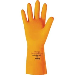 Ansell Orange Heavyweight 208 Series Gloves, Size X-Large/10, 13" L, Rubber Latex, Flock-Lined Inner Lining, 29-Mil, 48 Pack