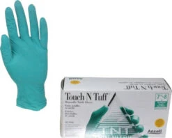 Ansell Size M, 5 Mil, Industrial Grade, Powdered Nitrile Disposable Gloves 9-1/2" Long, Teal, Textured Beaded Rolled Cuffs, FDA Approved, Static Dissipative, Ambidextrous 92-500-MED - 89305387