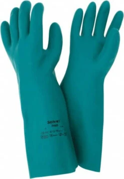 Ansell Size L (9), 15" Long, 22 Mil Thick, Nitrile Chemical Resistant Gloves Textured Finish, Straight Cuff, ANSI Abrasion Level 5, ANSI Cut Level 0, Green, FDA Approved 37-165-9 - 89421135
