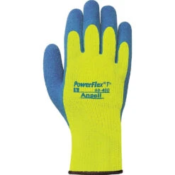 Ansell Powerflex T-degrees Hi Viz 80-400 Gloves, Large/9, Rubber Latex Coating, 7 Gauge, Terry Shell, 24 Pack