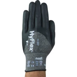 ANSELL 11-537 Hyflex Intercept Cut Resistant Gloves, Black/Grey, EN388: 2016, 4, X, 4, 2, B, Nitrile 3/4 Coated, Fibreglass/HPPE/Nylon/Spandex, Size 7
