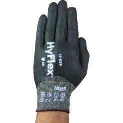 ANSELL 11-539 Hyflex Intercept Cut Resistant Gloves, Black/Grey, EN388: 2016, 4, X, 4, 2, B, Nitrile Fully Coated, Fibreglass/HPPE/Nylon/Spandex, Size 9