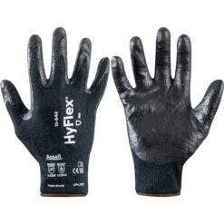 ANSELL 11-542 HyFlex Cut Resistant Gloves, Black, EN388: 2016, 4, X, 3, 2, F, Nitrile Palm, Intercept Technology, Size 7