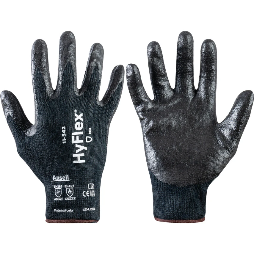 ANSELL 11-542 HyFlex Cut Resistant Gloves, Black, EN388: 2016, 4, X, 3, 2, F, Nitrile Palm, Intercept Technology, Size 7 1 ANSELL 11-542 HyFlex Cut Resistant Gloves, Black, EN388: 2016, 4, X, 3, 2, F, Nitrile Palm, Intercept Technology, Size 7