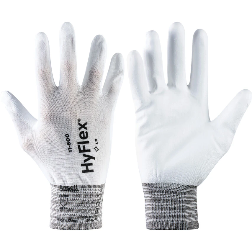 ANSELL 11-600 HyFlex® Mechanical Hazard Gloves, White, Nylon Liner, Polyurethane Coating, EN388: 2016, 3, 1, 2, 1, A, Size 9 1 ANSELL 11-600 HyFlex® Mechanical Hazard Gloves, White, Nylon Liner, Polyurethane Coating, EN388: 2016, 3, 1, 2, 1, A, Size 9