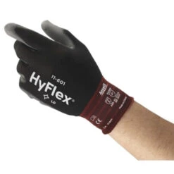 ANSELL 11-601 HyFlex® Mechanical Hazard Gloves, Black/Grey, Nylon Liner, Polyurethane Coating, EN388: 2016, 3, 1, 2, 1, A, Size 10