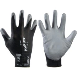 ANSELL 11-601 HyFlex® Mechanical Hazard Gloves, Black/Grey, Nylon Liner, Polyurethane Coating, EN388: 2016, 3, 1, 2, 1, A, Size 8