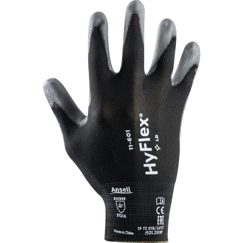 ANSELL 11-601 HyFlex® Mechanical Hazard Gloves, Black/Grey, Nylon Liner, Polyurethane Coating, EN388: 2016, 3, 1, 2, 1, A, Size 8 2 ANSELL 11-601 HyFlex® Mechanical Hazard Gloves, Black/Grey, Nylon Liner, Polyurethane Coating, EN388: 2016, 3, 1, 2, 1, A, Size 8 - Image 2