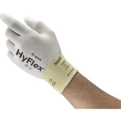 ANSELL 11-605 HyFlex® Mechanical Hazard Gloves, White, Nylon Liner, Polyurethane Coating, EN388: 2016, 0, 0, 3, X, A, Size 7