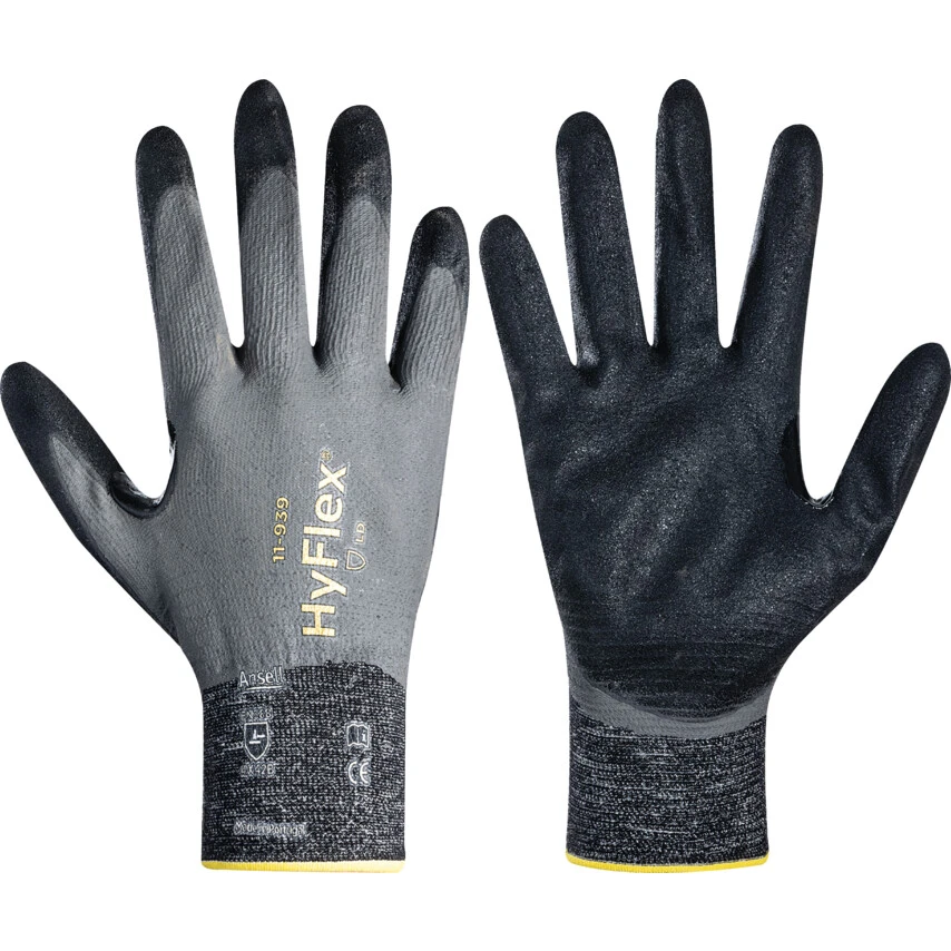 ANSELL 11-939 HyFlex Cut Resistant Gloves, Black/Grey, EN388: 2016, 4, X, 4, 2, B, Nitrile Dyneema, Size 10 1 ANSELL 11-939 HyFlex Cut Resistant Gloves, Black/Grey, EN388: 2016, 4, X, 4, 2, B, Nitrile Dyneema, Size 10