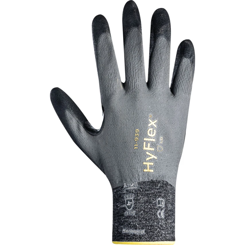 ANSELL 11-939 HyFlex Cut Resistant Gloves, Black/Grey, EN388: 2016, 4, X, 4, 2, B, Nitrile Dyneema, Size 10 2 ANSELL 11-939 HyFlex Cut Resistant Gloves, Black/Grey, EN388: 2016, 4, X, 4, 2, B, Nitrile Dyneema, Size 10 - Image 2