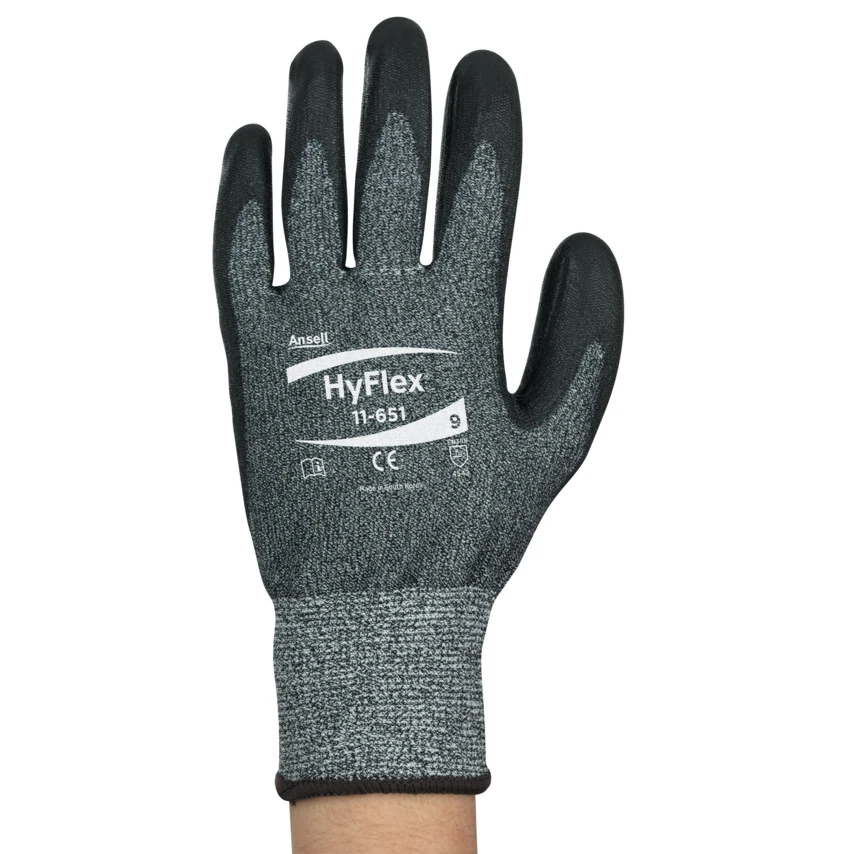 ANSELL 11-651 HyFlex Cut Resistant Gloves, Black/Grey, EN388: 2016, 4, X, 4, 2, C, PU Palm, Polyethylene, Size 9 1 ANSELL 11-651 HyFlex Cut Resistant Gloves, Black/Grey, EN388: 2016, 4, X, 4, 2, C, PU Palm, Polyethylene, Size 9