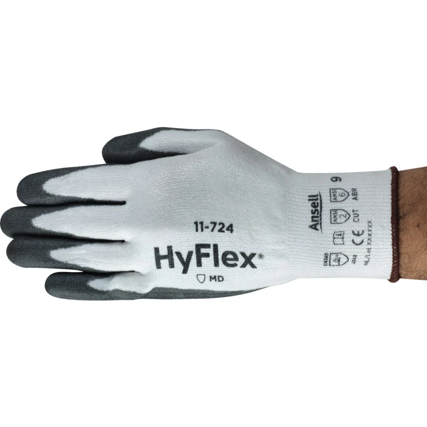ANSELL 11-724 Hyflex Intercept Cut Resistant Gloves, Black/White, EN388: 2016, 4, 3, 4, 2, B, PU Palm, Lycra, Size 6 1 ANSELL 11-724 Hyflex Intercept Cut Resistant Gloves, Black/White, EN388: 2016, 4, 3, 4, 2, B, PU Palm, Lycra, Size 6