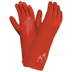 ANSELL Chemical Resistant Gauntlet, Red, PVA, Interlock Cotton Liner, Size 10