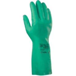 ANSELL 37-676 Solvex Chemical Resistant Gauntlet, Green, Nitrile, Cotton Flocked Liner, Size 9