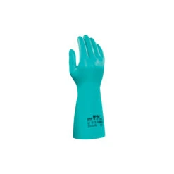 ANSELL 37-695 Solvex Chemical Resistant Gauntlet, Green, Nitrile, Cotton Flocked Liner, Size 9