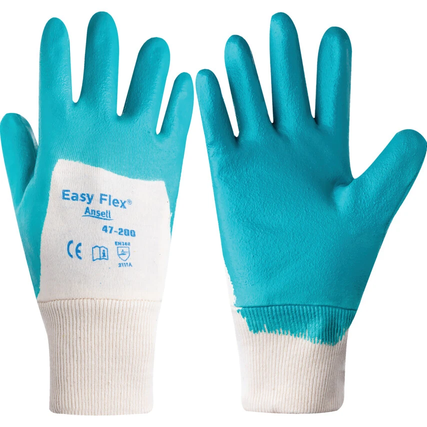 ANSELL 47-200 Easy Flex Mechanical Hazard Gloves, Green/White, Interlock Cotton Liner, Nitrile Coating, EN388: 2016, 2, 1, 1, 1, A, Size 8 1 ANSELL 47-200 Easy Flex Mechanical Hazard Gloves, Green/White, Interlock Cotton Liner, Nitrile Coating, EN388: 2016, 2, 1, 1, 1, A, Size 8
