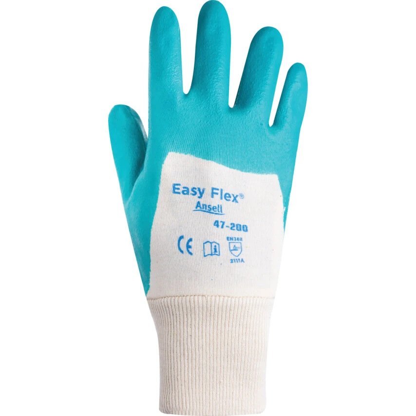 ANSELL 47-200 Easy Flex Mechanical Hazard Gloves, Green/White, Interlock Cotton Liner, Nitrile Coating, EN388: 2016, 2, 1, 1, 1, A, Size 8 2 ANSELL 47-200 Easy Flex Mechanical Hazard Gloves, Green/White, Interlock Cotton Liner, Nitrile Coating, EN388: 2016, 2, 1, 1, 1, A, Size 8 - Image 2