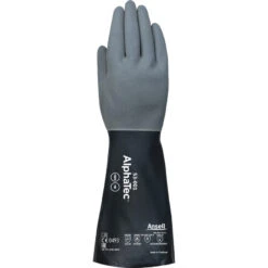 ANSELL 53-001 Alphatec Chemical Resistant Gloves, Black/Grey, Nitrile, Size 7