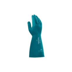 ANSELL 58-335 Alphatec Chemical Resistant Gauntlet, Green, Nitrile, Cotton Flocked Liner, Size 10