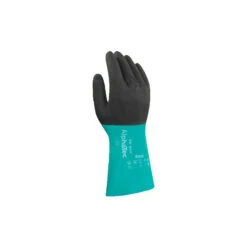 ANSELL 58-430 Alphatec Chemical Resistant Gauntlet, Black/Green, Nitrile, Cotton Flocked Liner, Size 8