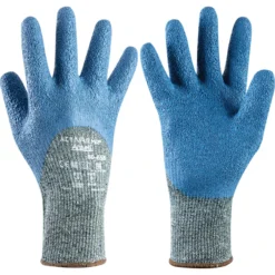 ANSELL 80-658 Powerflex, Heat Resistant Gloves, Blue/Green, Glass Fiber/Kevlar®/Steel, Cotton/Nylon Liner, Latex Coating, 160°C Max. Compatible Temperature, Size 11
