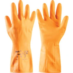 ANSELL 87-370 VersaTouch Chemical Resistant Gloves, Orange, Latex, Cotton Flocked Liner, Size 8.5