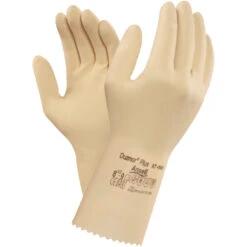 ANSELL 87-370 Duzmor Plus Chemical Resistant Gloves, Natural, Latex, Unlined, Size 7.5-8
