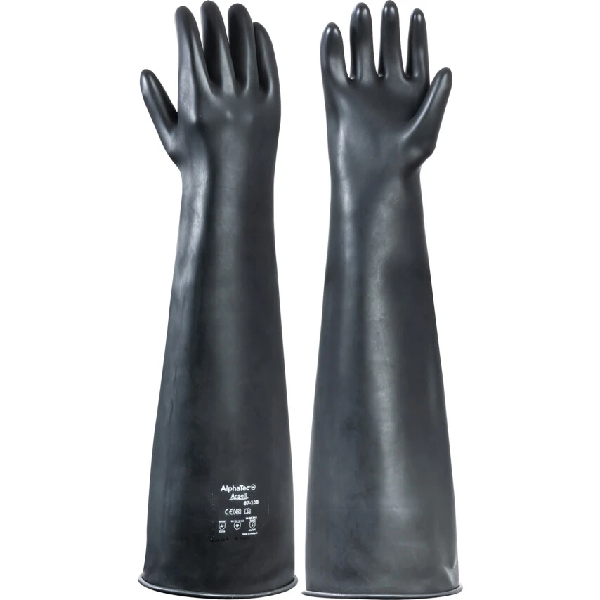 ANSELL 87-108 Alphatec Chemical Resistant Gloves, Black, Latex, Size 10 1 ANSELL 87-108 Alphatec Chemical Resistant Gloves, Black, Latex, Size 10