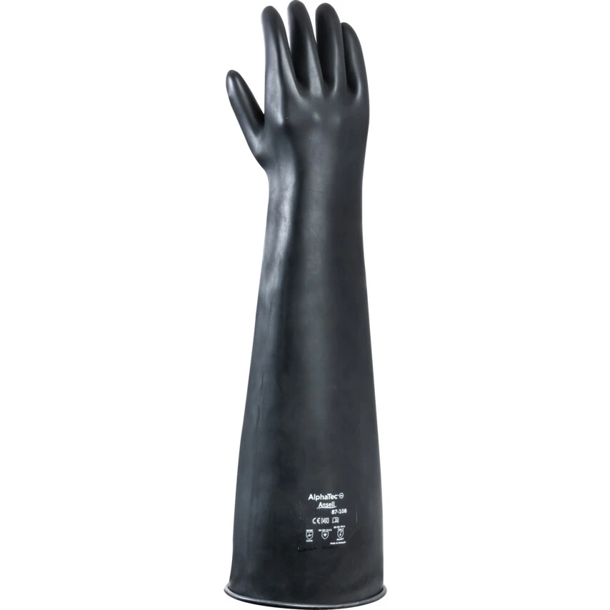ANSELL 87-108 Alphatec Chemical Resistant Gloves, Black, Latex, Size 10 2 ANSELL 87-108 Alphatec Chemical Resistant Gloves, Black, Latex, Size 10 - Image 2