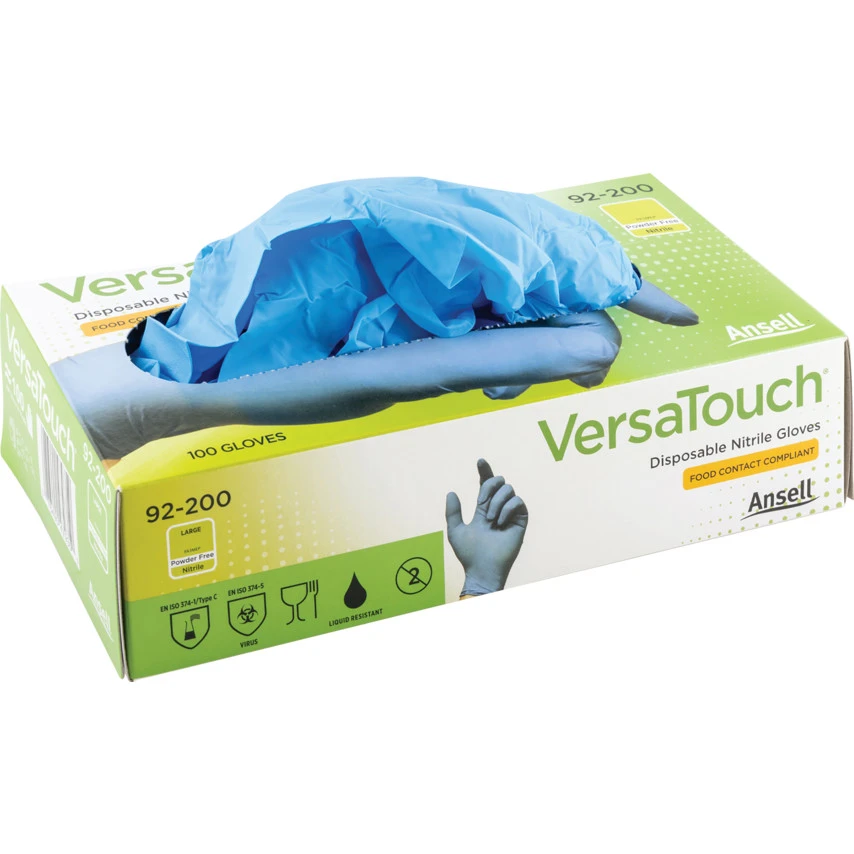 ANSELL VersaTouch 92-200 Disposable Gloves, Blue, Nitrile, 2.8mil Thickness, Powder Free, Size 8, Pack Of 100 5 ANSELL VersaTouch 92-200 Disposable Gloves, Blue, Nitrile, 2.8mil Thickness, Powder Free, Size 8, Pack Of 100 - Image 5