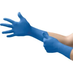 ANSELL Microflex 93-853 Disposable Gloves, Blue, Nitrile, 5.5mil Thickness, Powder Free, Size 7.5-8, Pack Of 50