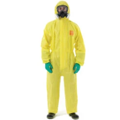 ANSELL 2300 PLUS Microgard Chemical Protective Coveralls, Disposable, Type 3/4/5, Yellow, Polyethylene, Zipper Closure, XL