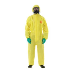 ANSELL 3000-YE Microchem Chemical Protective Coveralls, Disposable, Type 3/4/5, Yellow, Non-Woven Laminate Fabric, Zipper Closure, S