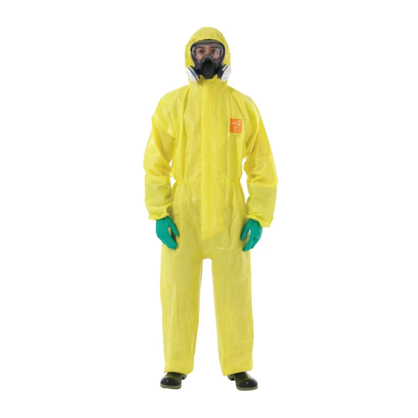ANSELL 3000-YE Microchem Chemical Protective Coveralls, Disposable, Type 3/4/5, Yellow, Non-Woven Laminate Fabric, Zipper Closure, S 1 ANSELL 3000-YE Microchem Chemical Protective Coveralls, Disposable, Type 3/4/5, Yellow, Non-Woven Laminate Fabric, Zipper Closure, S