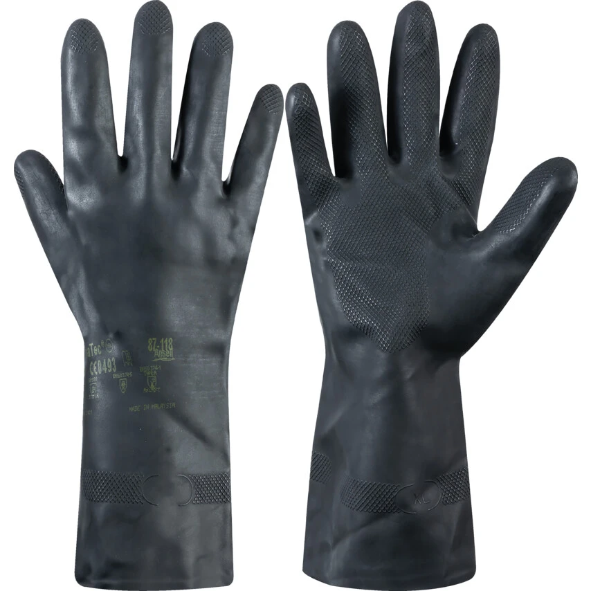 ANSELL G17K, Chemical Resistant Gloves, Black, Latex, Cotton Flocked Liner, Size 6.5 1 ANSELL G17K, Chemical Resistant Gloves, Black, Latex, Cotton Flocked Liner, Size 6.5