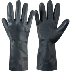 ANSELL G17K, Chemical Resistant Gloves, Black, Latex, Cotton Flocked Liner, Size 9.5
