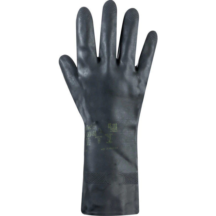 ANSELL G17K, Chemical Resistant Gloves, Black, Latex, Cotton Flocked Liner, Size 9.5 2 ANSELL G17K, Chemical Resistant Gloves, Black, Latex, Cotton Flocked Liner, Size 9.5 - Image 2